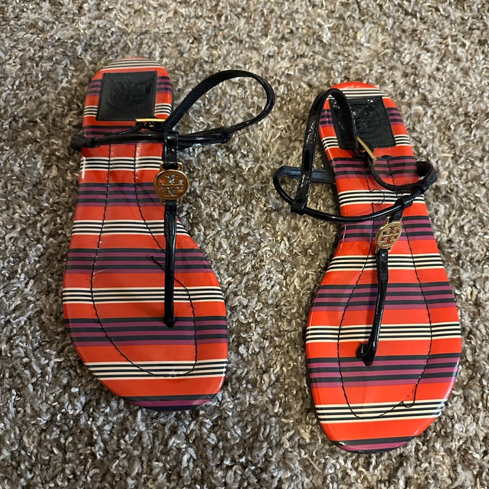 Tory Burch Emma flat thong in colorful stripes. 6